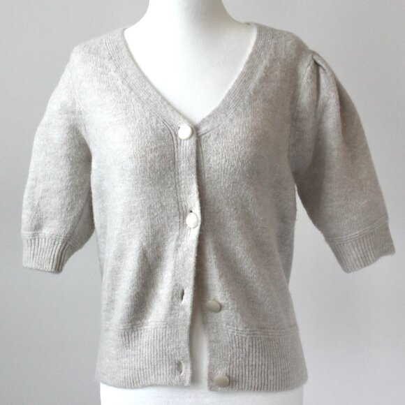 Versona Cream V-Neck Cozy Classy Short-Sleeve Button Cardigan Sweater Small - Picture 1 of 7